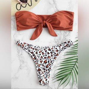 Leopard Tied Bandeau Bikini Set